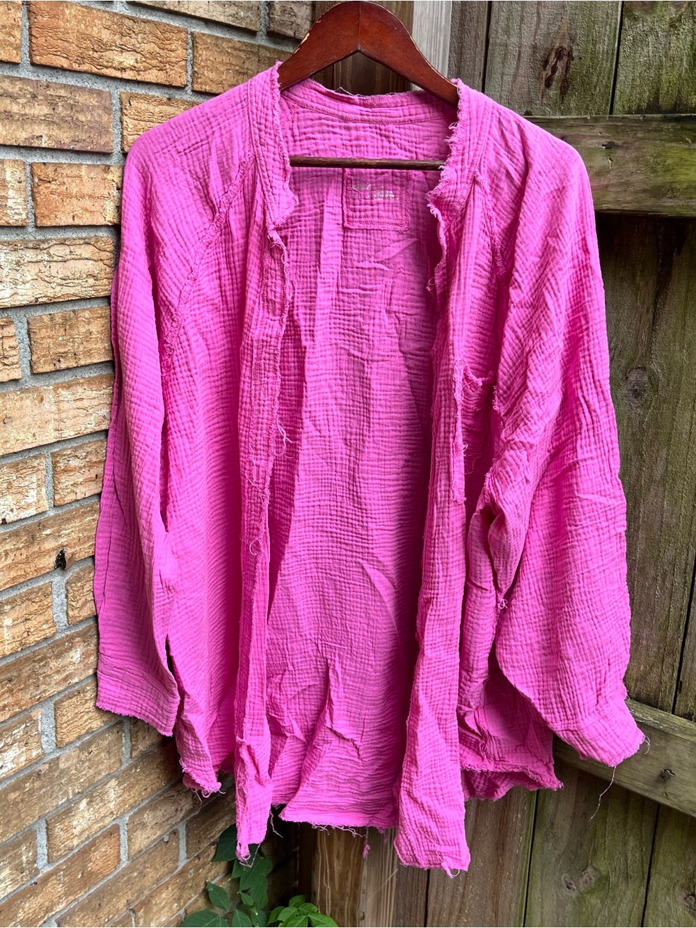 Aerie Hot Pink Gauze Button-Down Cotton Top